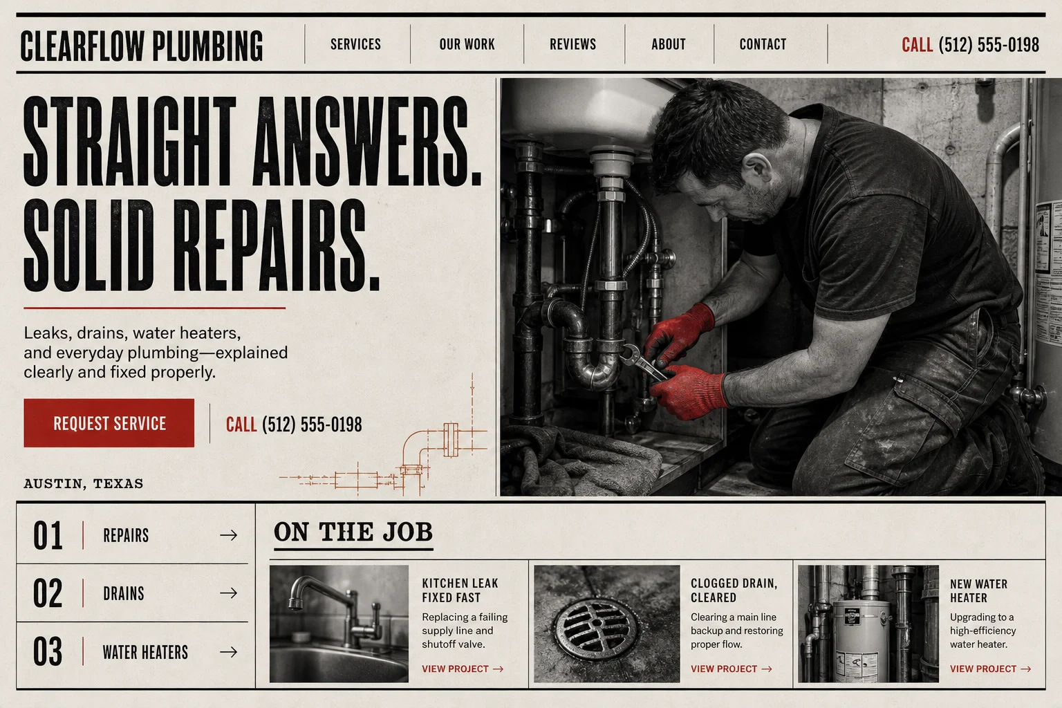 Custom website concept for a plumbing business